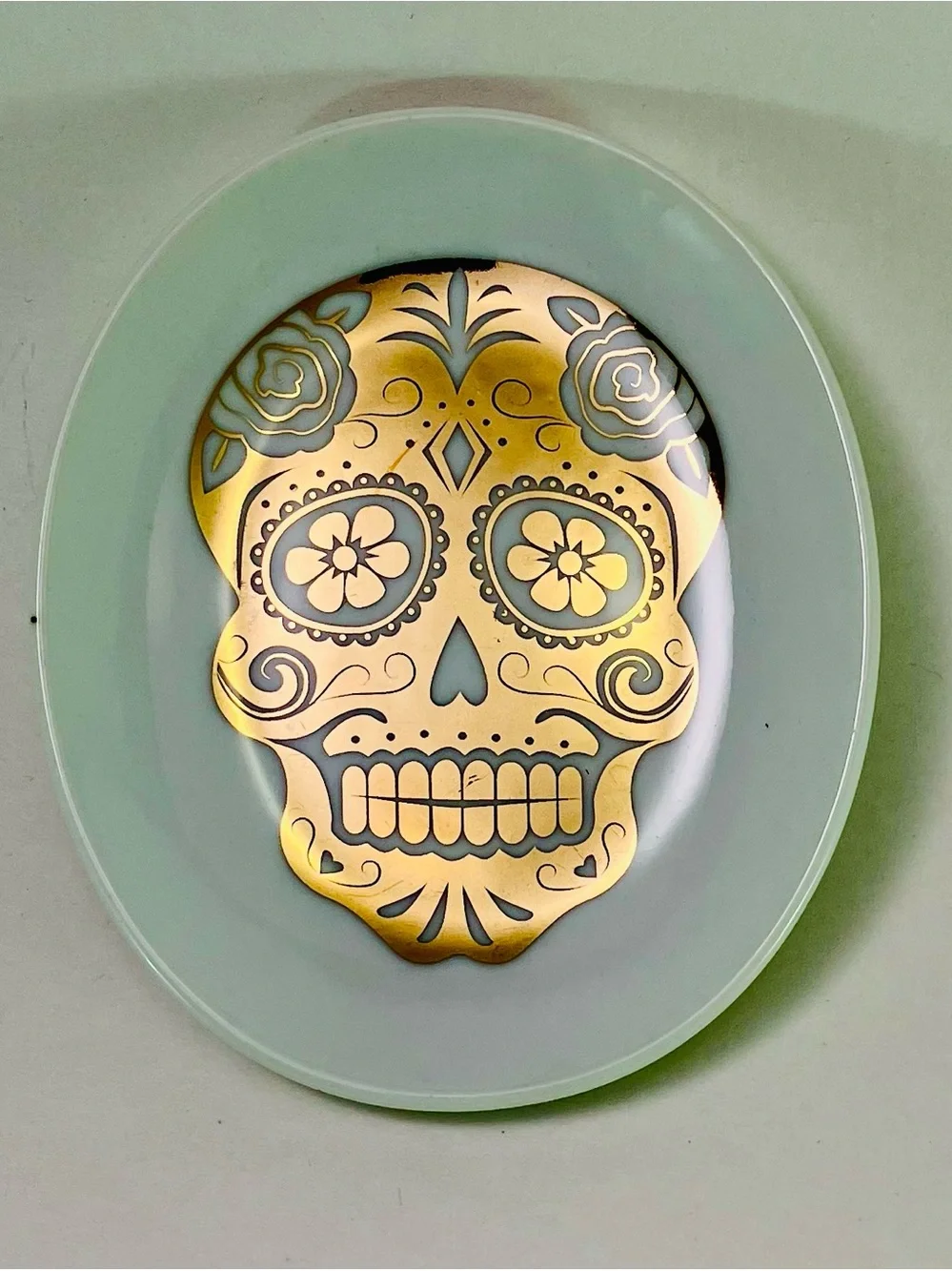 Set - 4 Paper Source Trinket Plates White Gold Skull Day Of The Dead  Halloween